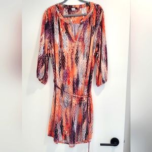 Midi Coral Muti Dress with Tie Size 3X